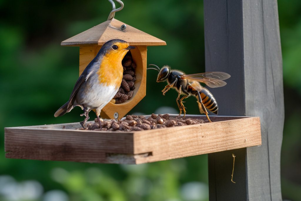 Bird and Wasp - Wasp Nest in Bird Feeder