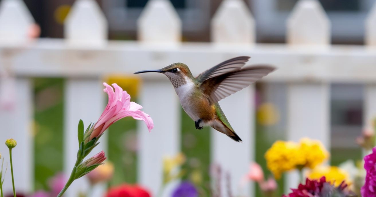 a hummingbird flying near flowers - When Do Hummingbirds Leave Ohio