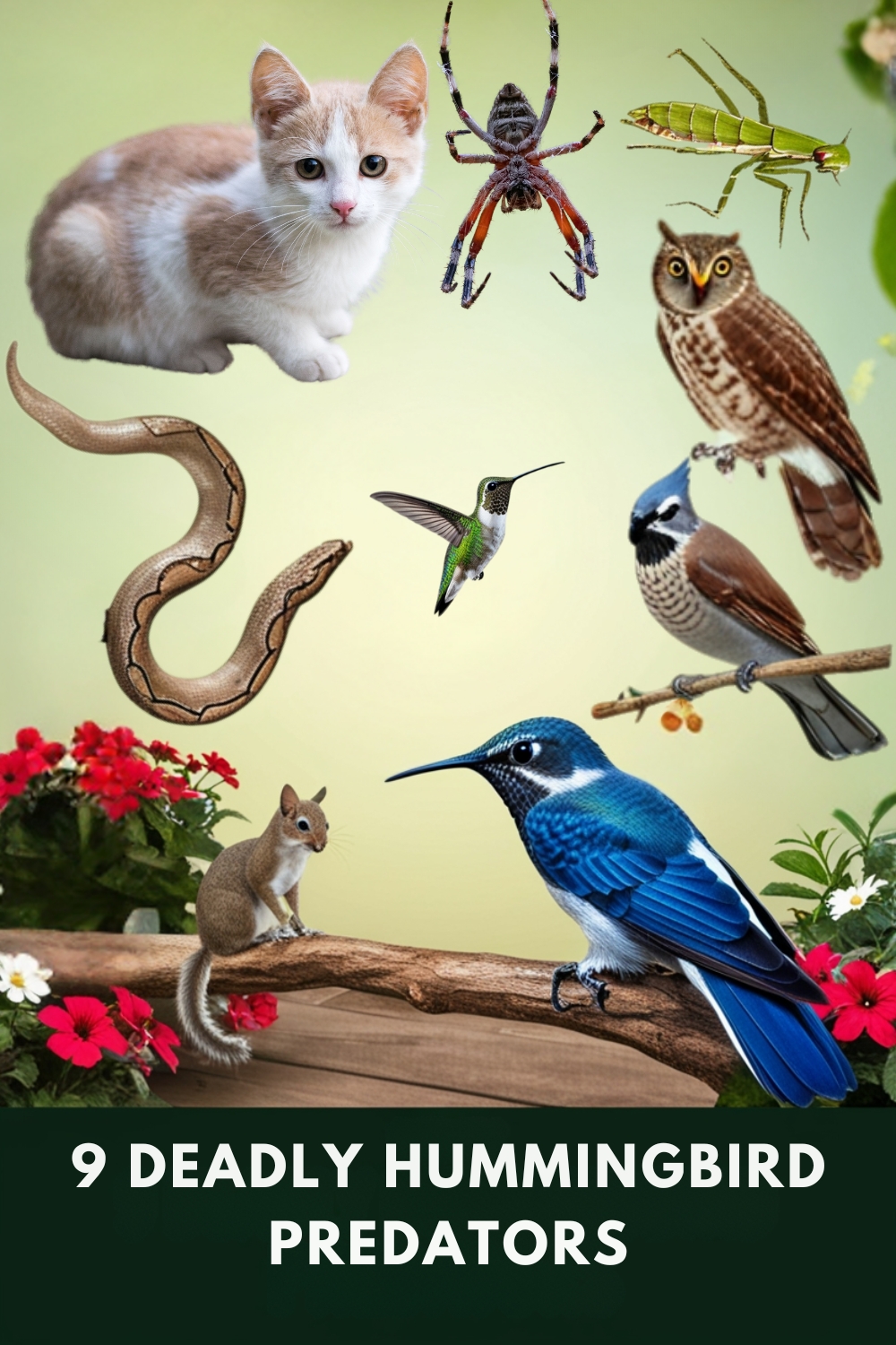 a collage of animals and birds - 9 DEADLY HUMMINGBIRD PREDATORS