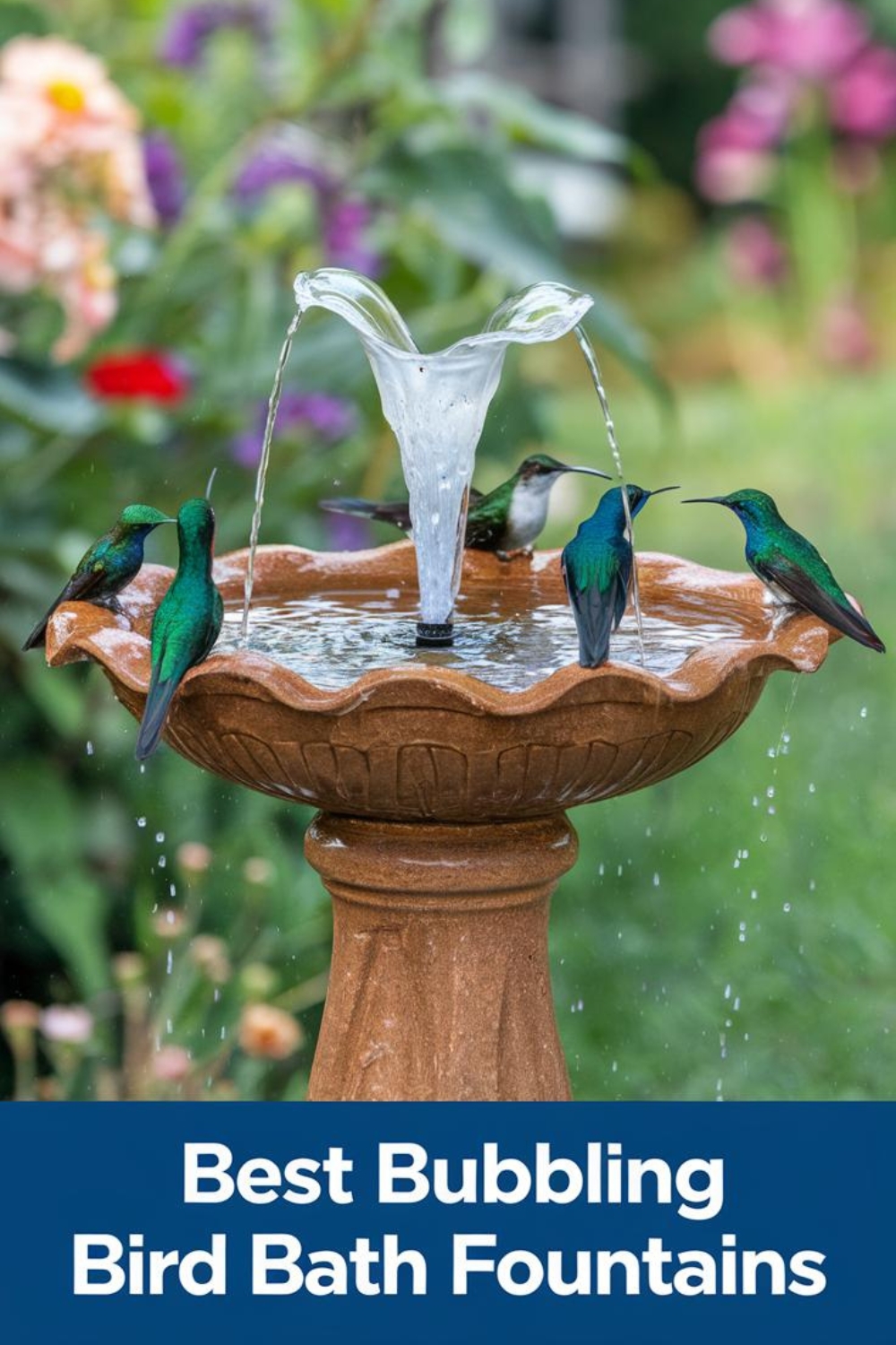 a group of hummingbirds drinking from a bird bath