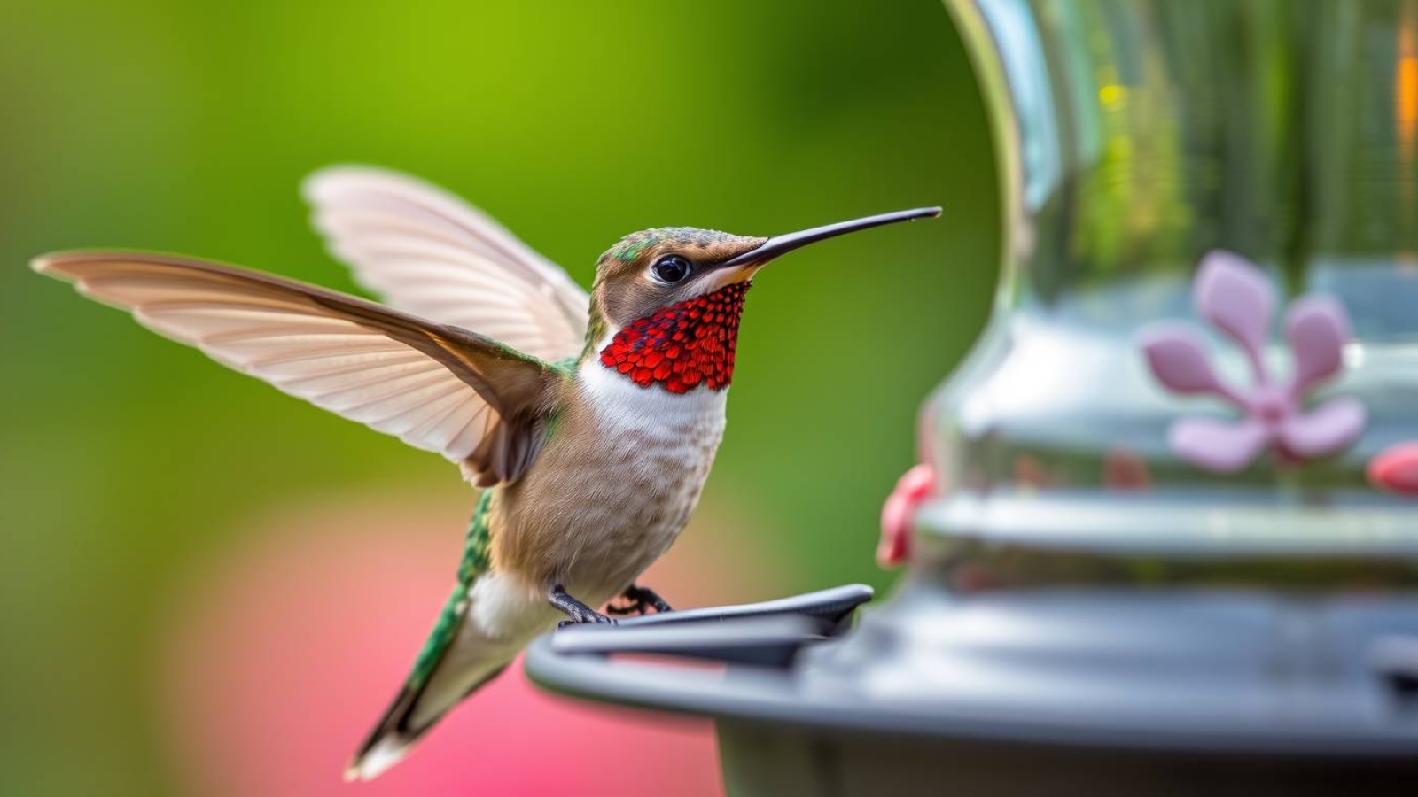 a hummingbird on a glass feeder