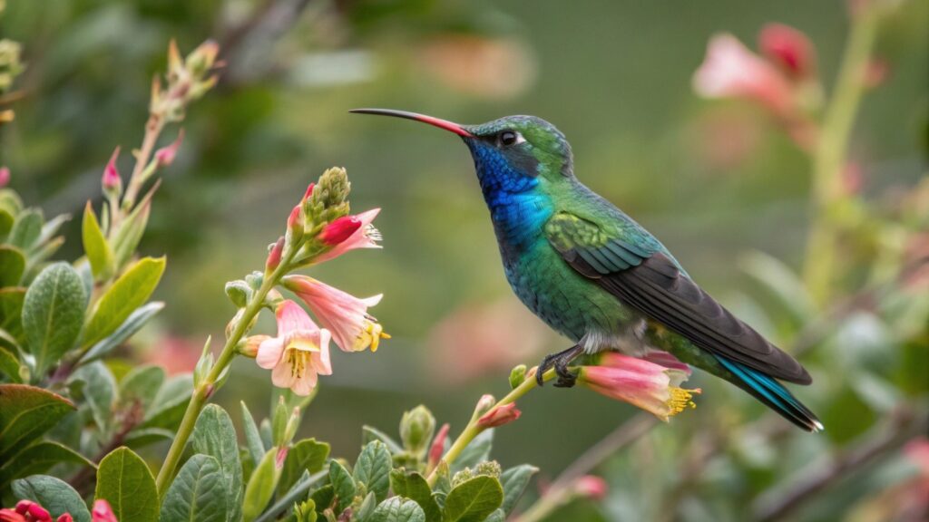 a hummingbird perched on a flower