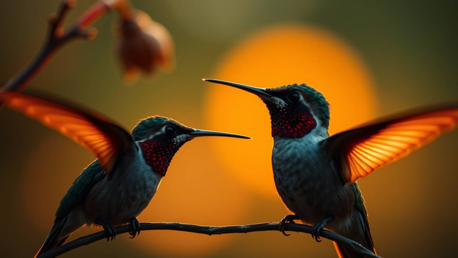 two Hummingbirds on a branch