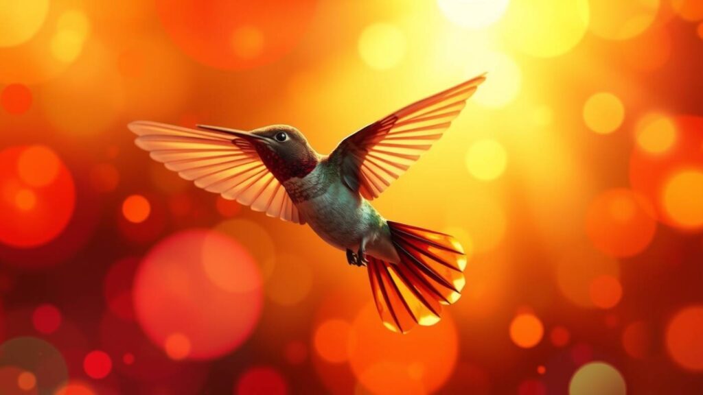 a hummingbird flying in the air