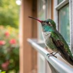 A Broad-billed hummingbird sitting on a railing