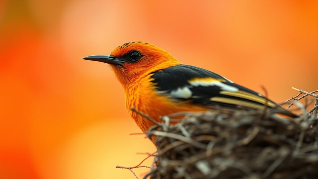 New World oriole by a nest