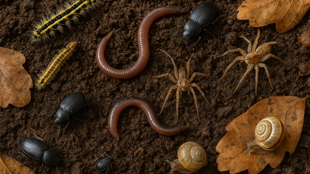 Invertebrates and insects that make up baby blackbirds' diet