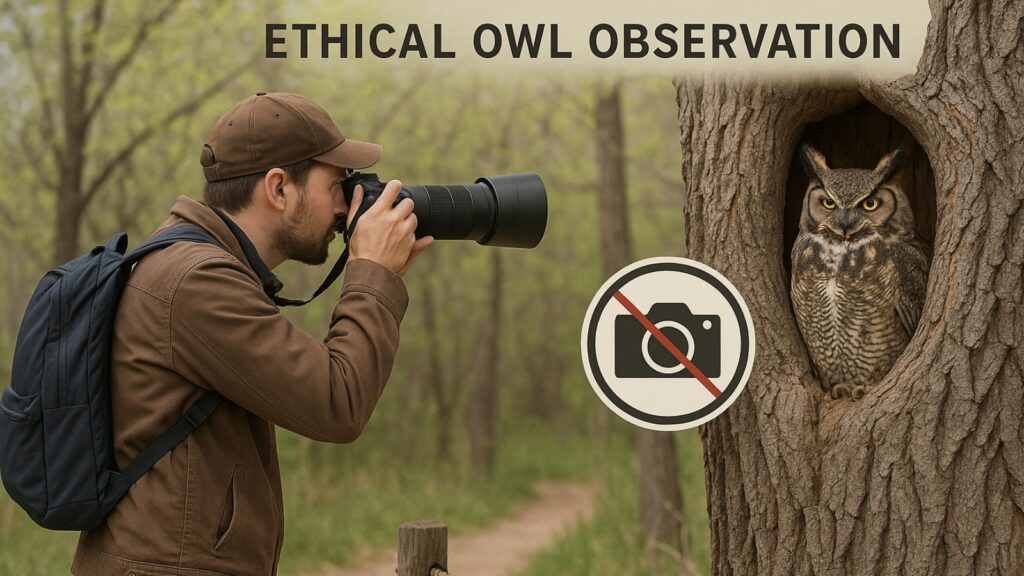 Wildlife photographer demonstrating ethical owl observation techniques