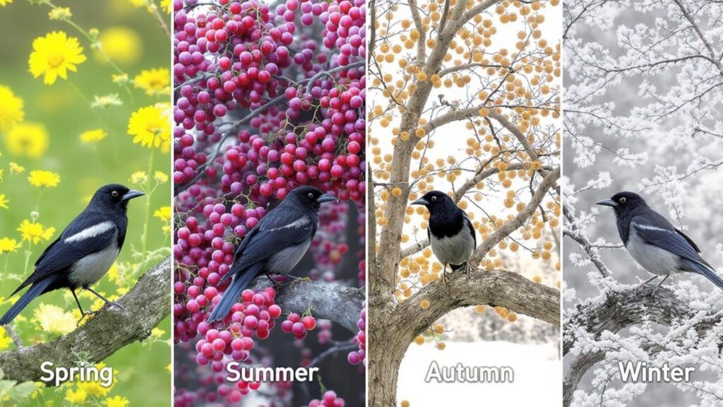 Magpie feeding patterns through seasons