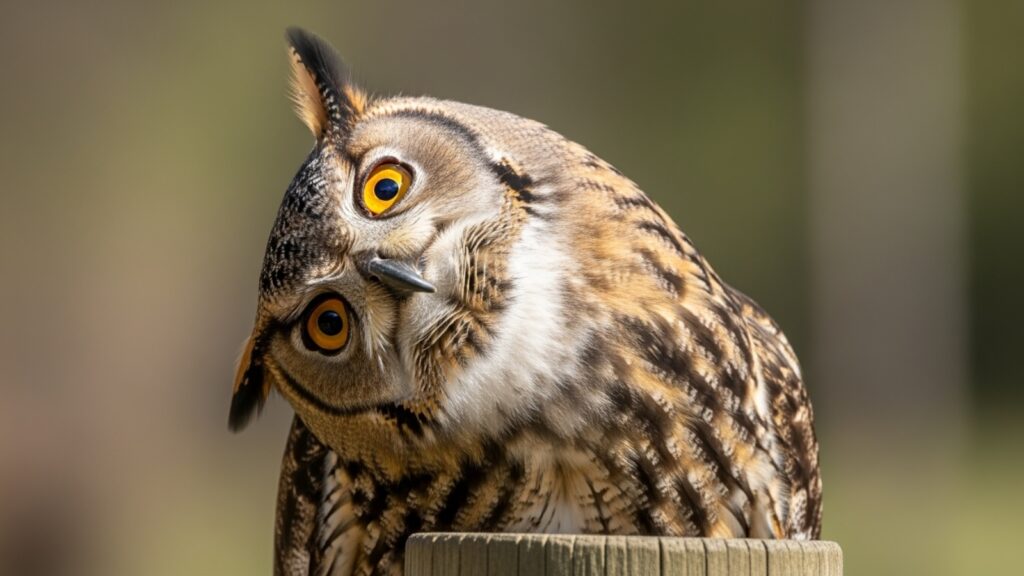 Owl demonstrating 270-degree head rotation with neck flexibility
